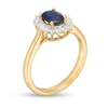 Thumbnail Image 2 of Oval Blue Sapphire and 0.20 CT. T.W. Baguette and Round Diamond Starburst Frame Ring in 10K Gold