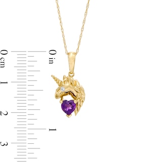 5.0mm Heart-Shaped Amethyst and Diamond Accent Unicorn Pendant in 10K Gold