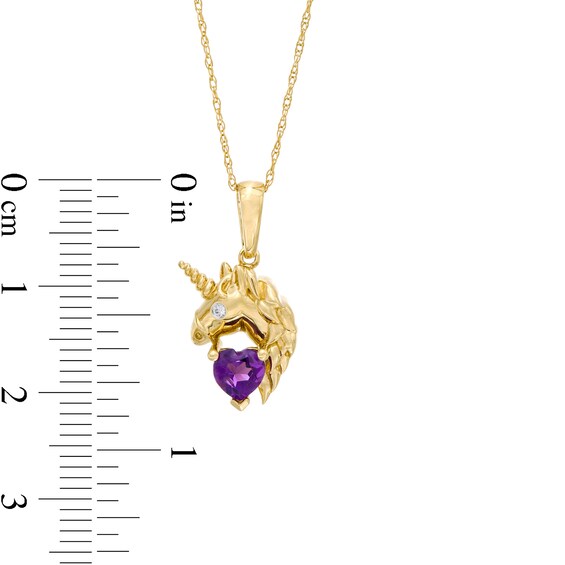 5.0mm Heart-Shaped Amethyst and Diamond Accent Unicorn Pendant in 10K Gold