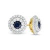 Thumbnail Image 0 of 4.0mm Blue Sapphire and 0.50 CT. T.W. Diamond Double Frame Stud Earrings in 10K Gold