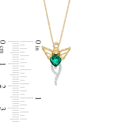 5.0mm Heart-Shaped Lab-Created Emerald and 0.04 CT. T.W. Diamond Angel Pendant in 10K Gold