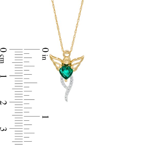 5.0mm Heart-Shaped Lab-Created Emerald and 0.04 CT. T.W. Diamond Angel Pendant in 10K Gold