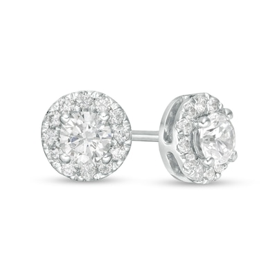 Trouvaille Collection CT. T.W. DeBeers®-Graded Diamond Frame Stud Earrings in 14K White Gold (F/I1