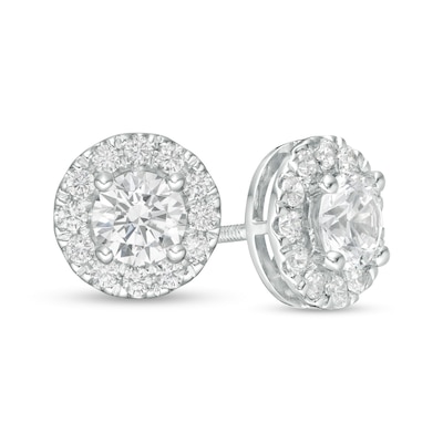 Trouvaille Collection 2.00 CT. T.W. Certified Diamond Frame Stud Earrings in 14K White Gold (F/I1)