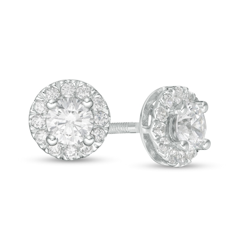 Main Image 1 of Trouvaille Collection 0.75 CT. T.W. DeBeers®-Graded Diamond Frame Stud Earrings in 14K White Gold (F/I1)