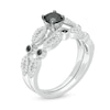 0.69 CT. T.W. Enhanced Black and White Diamond Alternating Marquise Frame Bridal Set in 10K White Gold