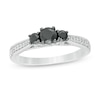 0.45 CT. T.W. Enhanced Black and White Diamond Three Stone Engagement Ring in Sterling Silver