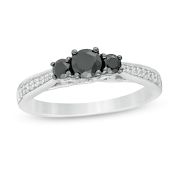 0.45 CT. T.W. Enhanced Black and White Diamond Three Stone Engagement Ring in Sterling Silver