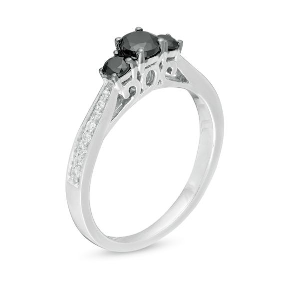 0.45 CT. T.W. Enhanced Black and White Diamond Three Stone Engagement Ring in Sterling Silver