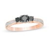 Thumbnail Image 0 of 0.45 CT. T.W. Enhanced Black and White Diamond Three Stone Engagement Ring in 10K Rose Gold