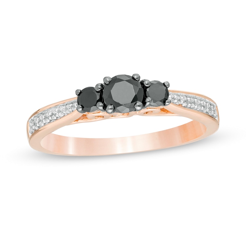 0.45 CT. T.W. Enhanced Black and White Diamond Three Stone Engagement Ring in 10K Rose Gold|Peoples Jewellers