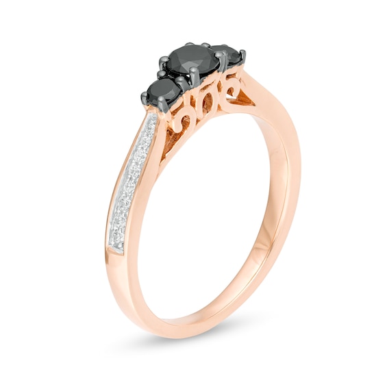 0.45 CT. T.W. Enhanced Black and White Diamond Three Stone Engagement Ring in 10K Rose Gold