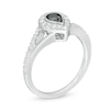 0.45 CT. T.W. Enhanced Black and White Diamond Pear-Shaped Frame Split Shank Engagement Ring in 10K White Gold