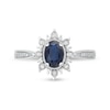 Thumbnail Image 2 of Oval Blue Sapphire and 0.10 CT. T.W. Diamond Sunburst Frame Vintage-Style Tapered Shank Ring in 10K White gold