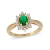 Thumbnail Image 0 of Oval Emerald and 0.10 CT. T.W. Diamond Sunburst Frame Vintage-Style Tapered Shank Ring in 10K Gold