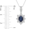 Thumbnail Image 3 of Oval Blue Sapphire and 0.08 CT. T.W. Diamond Sunburst Frame Vintage-Style Drop Pendant in 10K White Gold