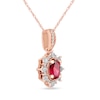 Thumbnail Image 1 of Oval Ruby and 0.08 CT. T.W. Diamond Sunburst Frame Vintage-Style Drop Pendant in 10K Rose Gold