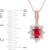 Thumbnail Image 3 of Oval Ruby and 0.08 CT. T.W. Diamond Sunburst Frame Vintage-Style Drop Pendant in 10K Rose Gold