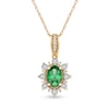 Thumbnail Image 0 of Oval Emerald and 0.08 CT. T.W. Diamond Sunburst Frame Vintage-Style Drop Pendant in 10K Gold