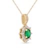 Thumbnail Image 1 of Oval Emerald and 0.08 CT. T.W. Diamond Sunburst Frame Vintage-Style Drop Pendant in 10K Gold