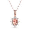 Thumbnail Image 0 of Oval Morganite and 0.08 CT. T.W. Diamond Sunburst Frame Vintage-Style Drop Pendant in 10K Rose Gold