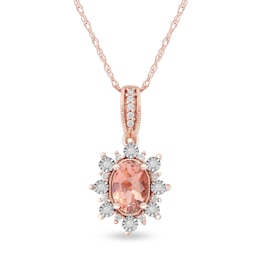 Oval Morganite and 0.08 CT. T.W. Diamond Sunburst Frame Vintage-Style Drop Pendant in 10K Rose Gold