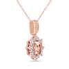 Thumbnail Image 1 of Oval Morganite and 0.08 CT. T.W. Diamond Sunburst Frame Vintage-Style Drop Pendant in 10K Rose Gold