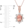 Thumbnail Image 3 of Oval Morganite and 0.08 CT. T.W. Diamond Sunburst Frame Vintage-Style Drop Pendant in 10K Rose Gold