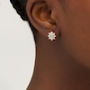 Thumbnail Image 1 of Oval Opal and 0.12 CT. T.W. Diamond Starburst Frame Vintage-Style Stud Earrings in 10K Rose Gold