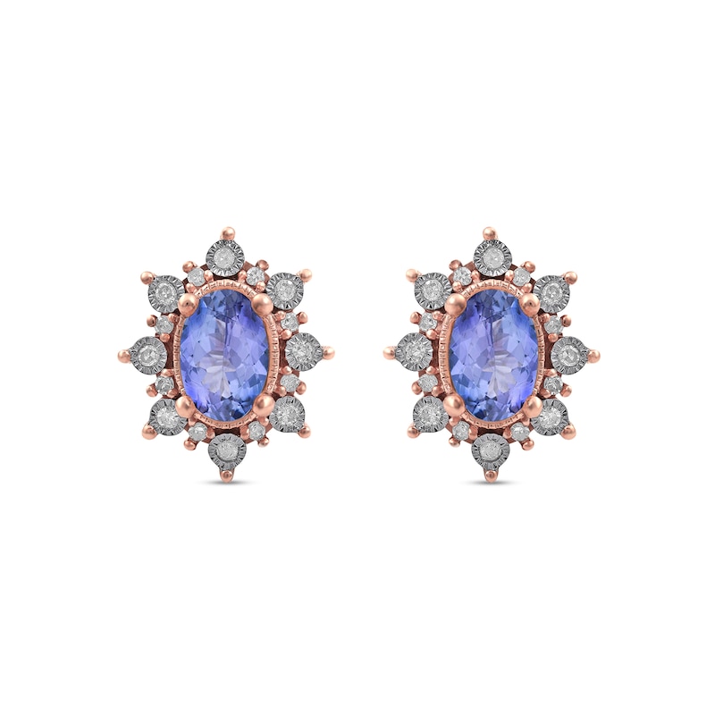 Oval Tanzanite and 0.12 CT. T.W. Diamond Starburst Frame Vintage-Style Stud Earrings in 10K Rose Gold|Peoples Jewellers