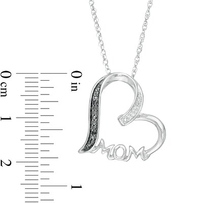 Enhanced Black and White Diamond Accent "MOM" Heart Pendant in Sterling Silver