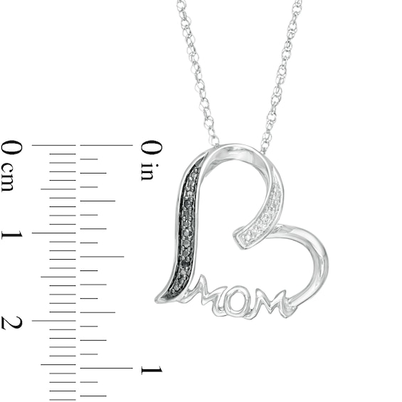 Enhanced Black and White Diamond Accent "MOM" Heart Pendant in Sterling Silver