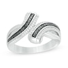 Thumbnail Image 0 of 0.07 CT. T.W. Enhanced Black and White Diamond Crossover Multi-Row Ring in Sterling Silver - Size 7