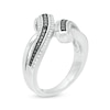 Thumbnail Image 2 of 0.07 CT. T.W. Enhanced Black and White Diamond Crossover Multi-Row Ring in Sterling Silver - Size 7