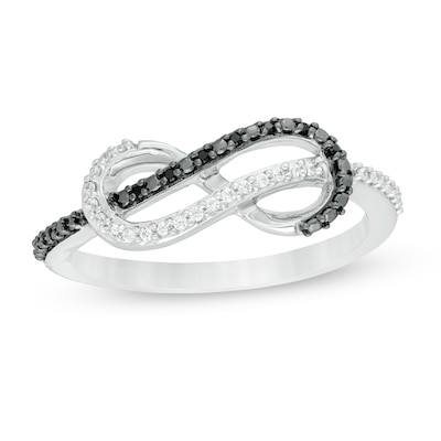 0.13 CT. T.W. Enhanced Black and White Diamond Double Row Infinity Loop Ring in Sterling Silver - Size 7