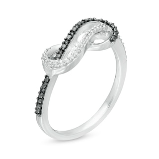 0.13 CT. T.W. Enhanced Black and White Diamond Double Row Infinity Loop Ring in Sterling Silver - Size 7