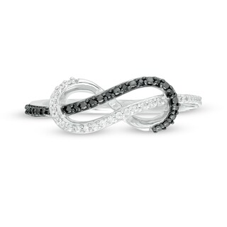 0.13 CT. T.W. Enhanced Black and White Diamond Double Row Infinity Loop Ring in Sterling Silver - Size 7