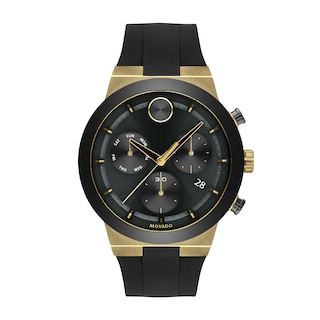 Men's Movado Bold® Chronograph Gold-Tone IP and Black Ceramic Watch with Black Dial (Model: 3600712)