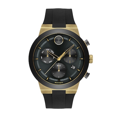 Men's Movado Bold® Chronograph Gold-Tone IP and Black Ceramic Watch with Black Dial (Model: 3600712)