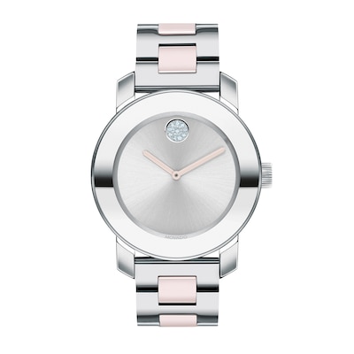 Ladies' Movado Bold® Crystal Accent Pink Ceramic and Silver-Tone Watch (Model: 3600702)