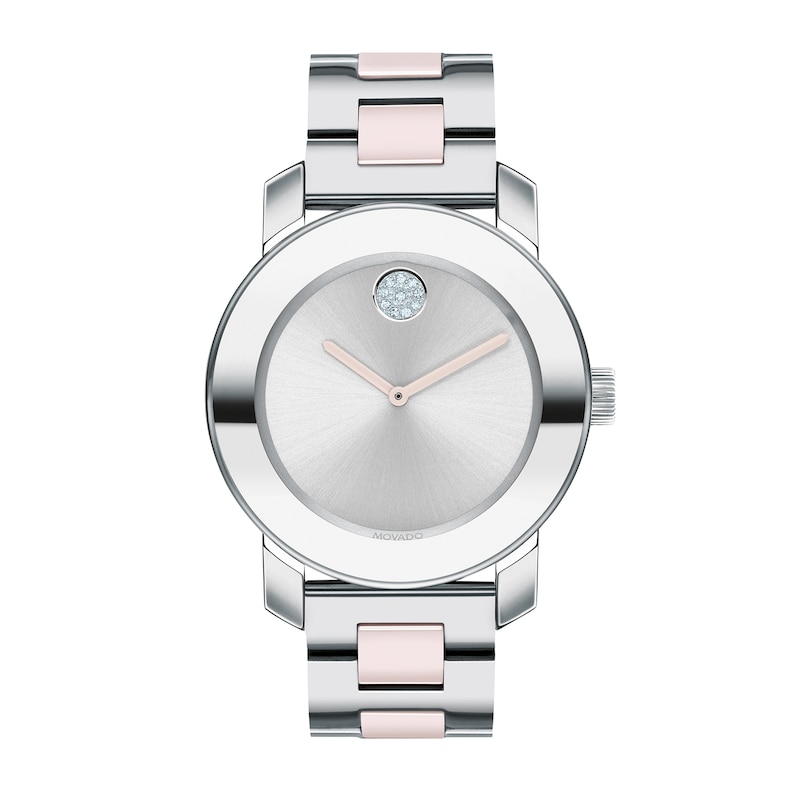 Ladies' Movado Bold® Crystal Accent Pink Ceramic and Silver-Tone Watch (Model: 3600702)|Peoples Jewellers