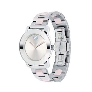 Ladies' Movado Bold® Crystal Accent Pink Ceramic and Silver-Tone Watch (Model: 3600702)