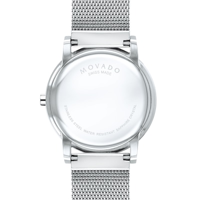 Men's Movado Museum® Classic Diamond Accent Silver-Tone Mesh Watch with Black Dial (Model: 607511)