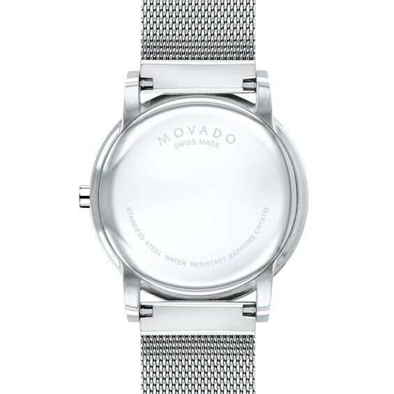 Men's Movado Museum® Classic Diamond Accent Silver-Tone Mesh Watch with Black Dial (Model: 607511)