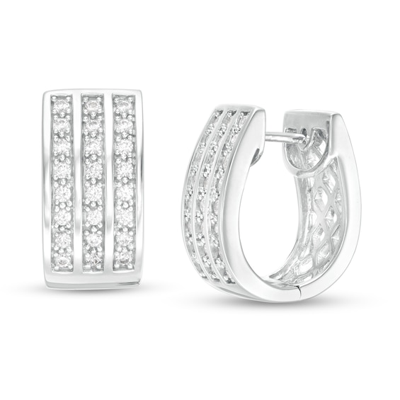 1.00 CT. T.W. Diamond Triple Row Huggie Hoop Earrings in Sterling Silver