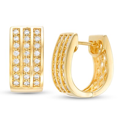 1.00 CT. T.W. Diamond Multi-Row Huggie Hoop Earrings in Sterling Silver with 14K Gold Plate