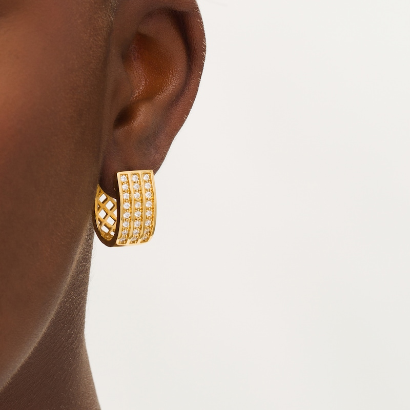 1.00 CT. T.W. Diamond Multi-Row Huggie Hoop Earrings in Sterling Silver with 14K Gold Plate|Peoples Jewellers