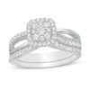 Thumbnail Image 1 of 0.63 CT. T.W. Composite Diamond Cushion Frame Split Shank Bridal Set in 10K White Gold