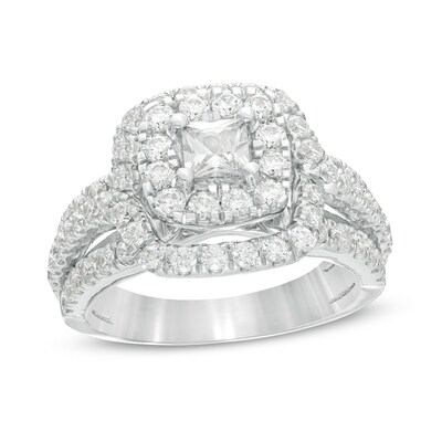 2.00 CT. T.W. Canadian Certified Princess-Cut Diamond Double Frame Multi-Row Engagement Ring in 10K White Gold (I/I1)