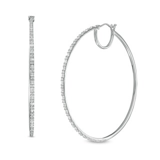 0.51 CT. T.W. Baguette and Round Diamond Alternating Hoop Earrings in 10K White Gold